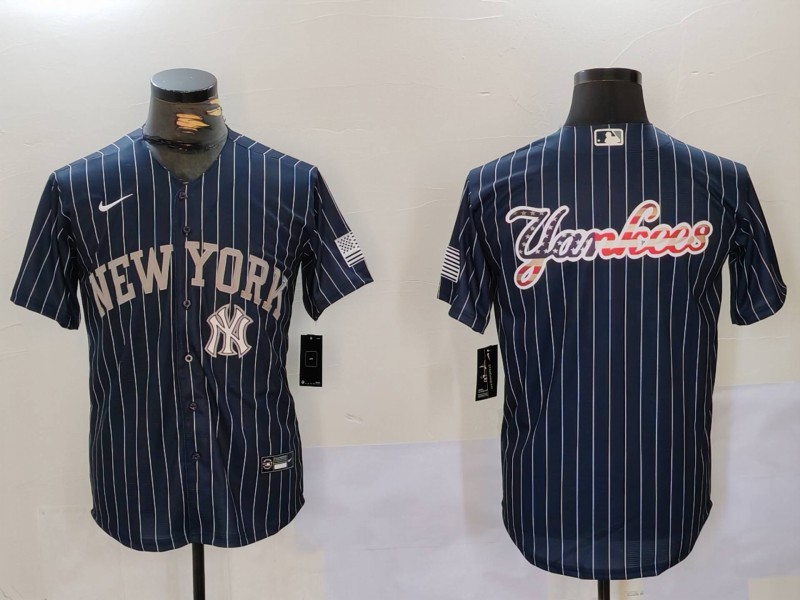 Men New York Yankees Blank Blue stripe joint name 2024 Nike MLB Jersey style 91211->indianapolis colts->NFL Jersey